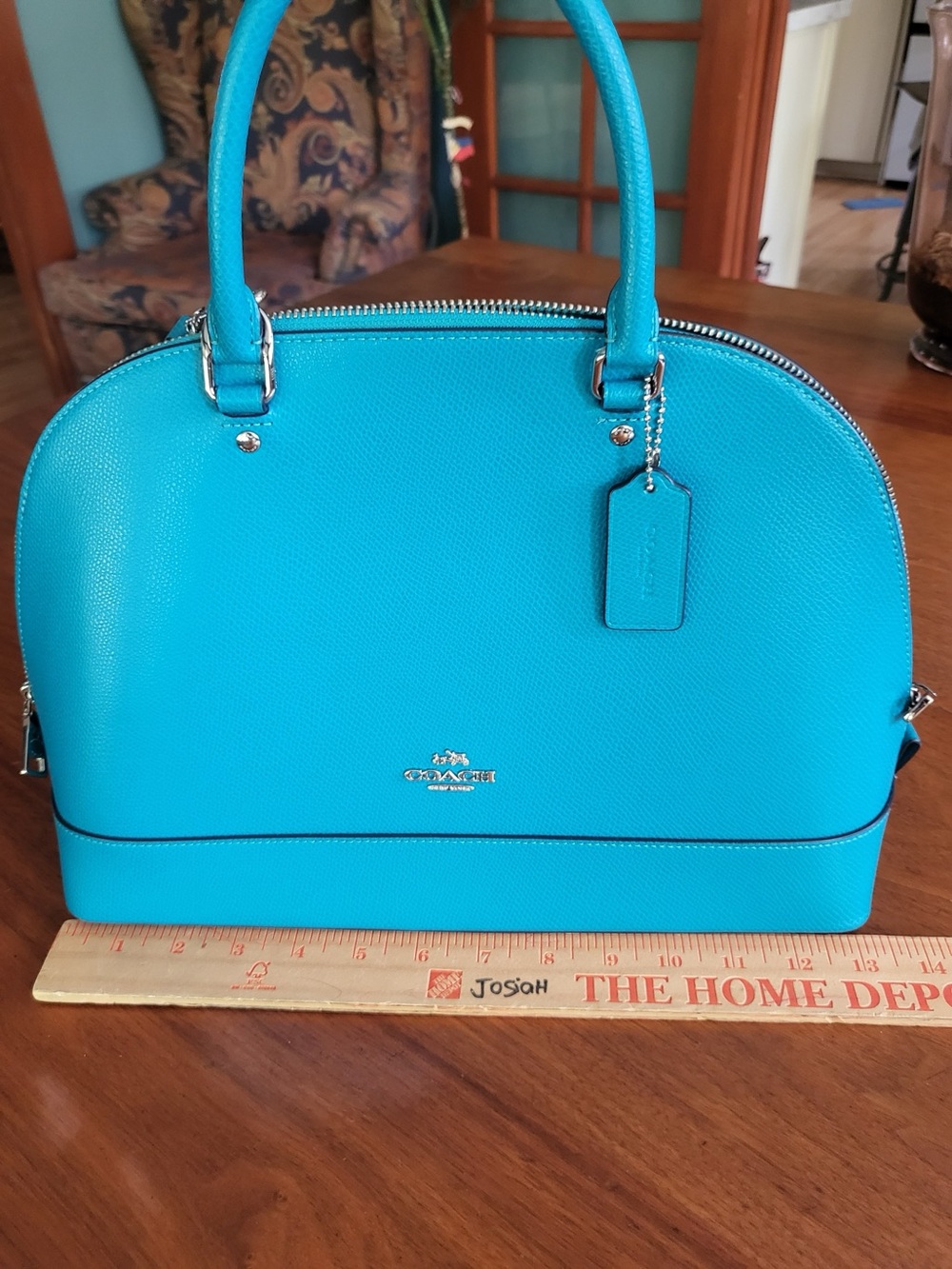 Coach Blue Leather Dome Satchel Crossbody Pebbled Leather NWOT -New Without Tags - Picture 11 of 13